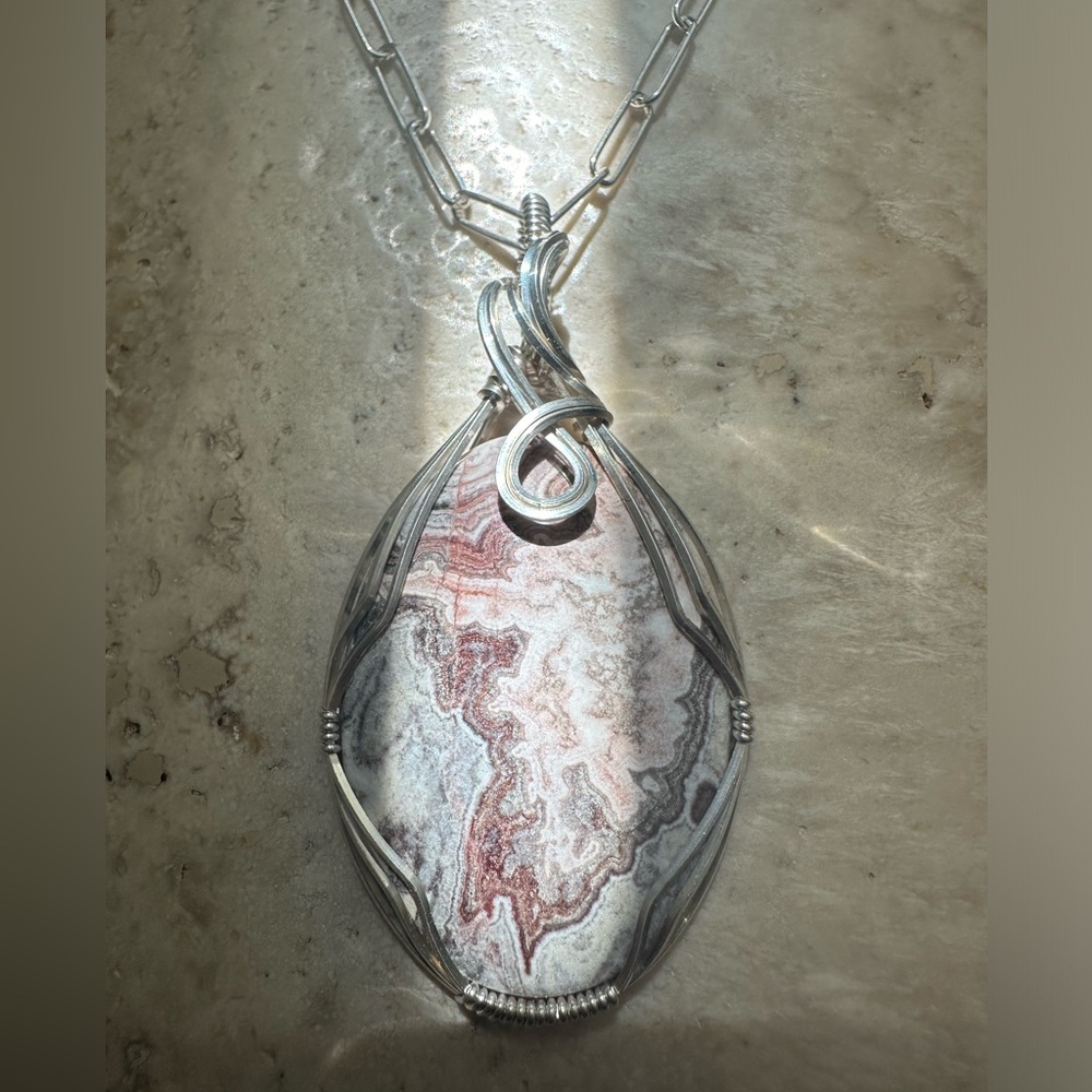 Sterling Silver Crazy Lace Agate Necklace Pendant